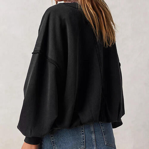 Exposed Seam Dropped Shoulder Sweatshirt - TRENDMELO