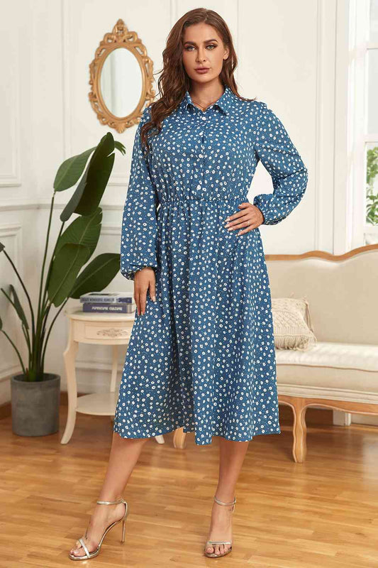 Plus Size Long Sleeve Shirt Dress - TRENDMELO