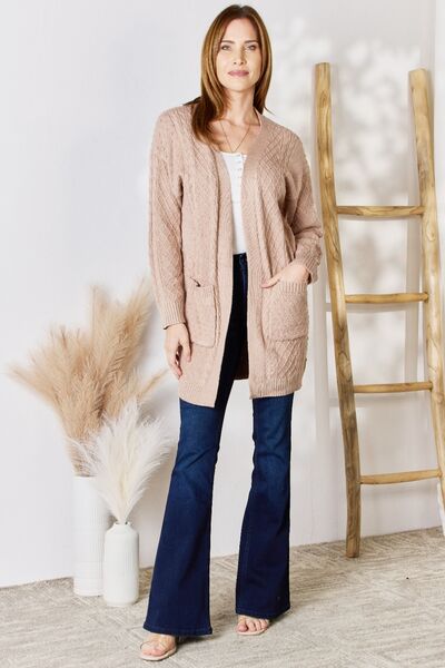 Hailey & Co Full Size Cable-Knit Pocketed Cardigan - TRENDMELO