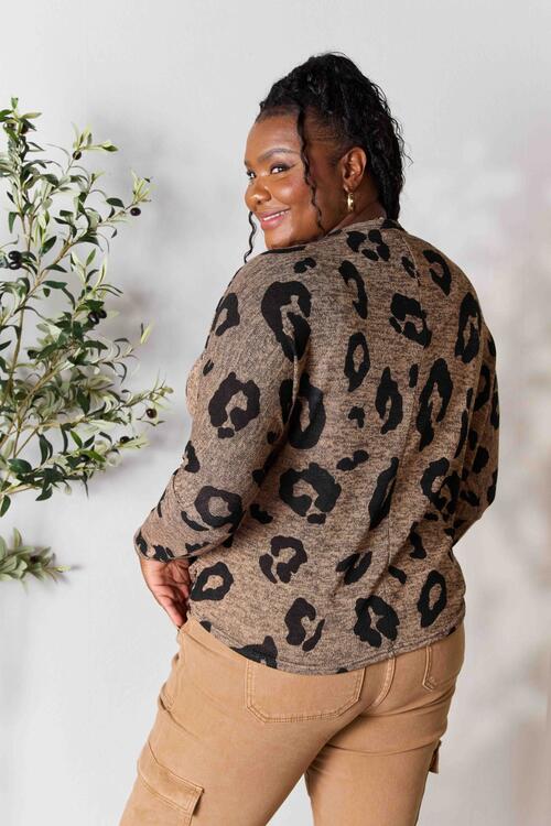 Hopely Full Size Leopard V-Neck Long Sleeve T-Shirt - TRENDMELO