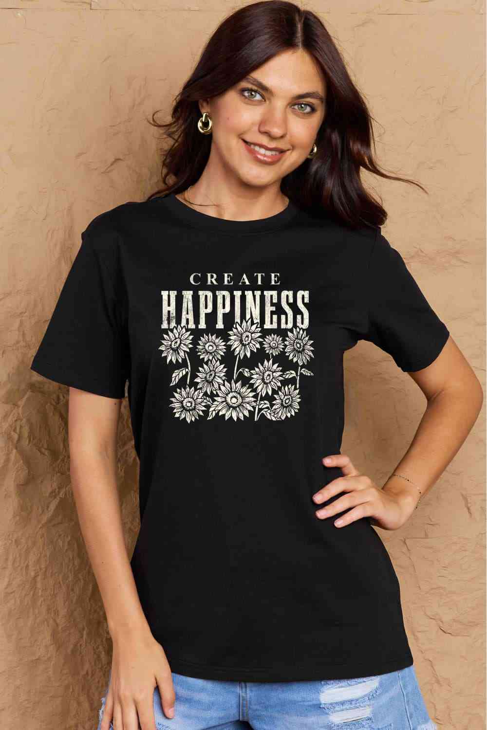 Simply Love Full Size CREATE HAPPINESS Graphic Cotton T-Shirt - TRENDMELO