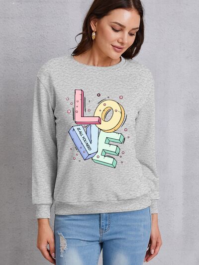 LOVE Round Neck Long Sleeve Sweatshirt - TRENDMELO