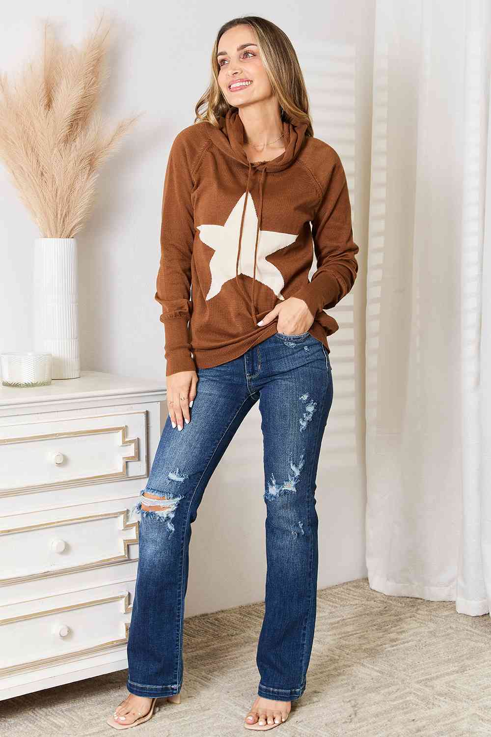 Heimish Full Size Star Graphic Hooded Sweater - TRENDMELO