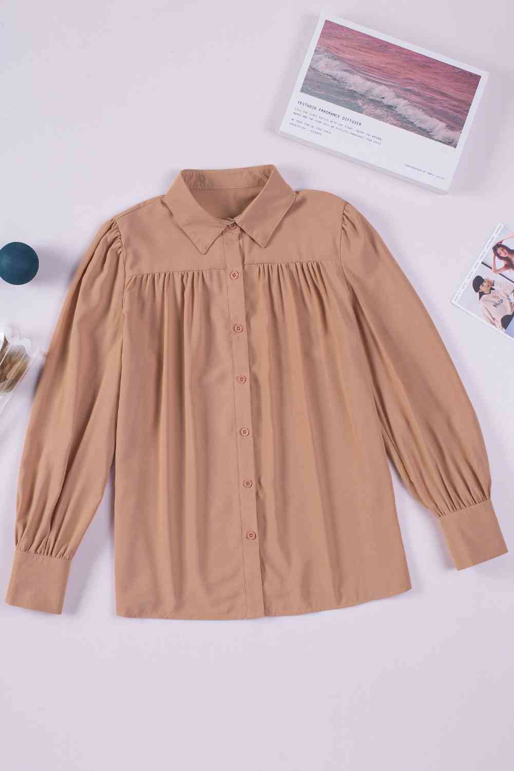 Gathered Detail Puff Sleeve Shirt - TRENDMELO