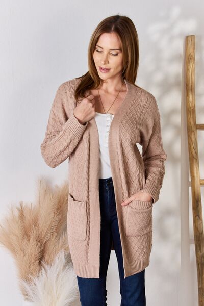 Hailey & Co Full Size Cable-Knit Pocketed Cardigan - TRENDMELO