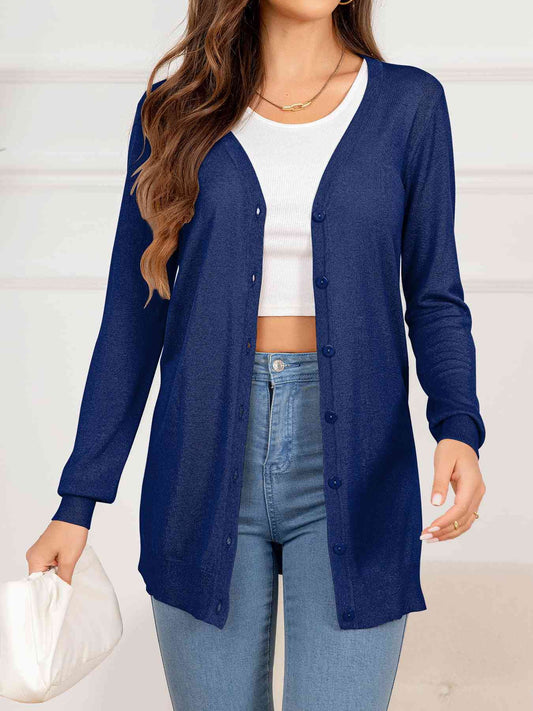 Button Down Slit Longline Cardigan - TRENDMELO