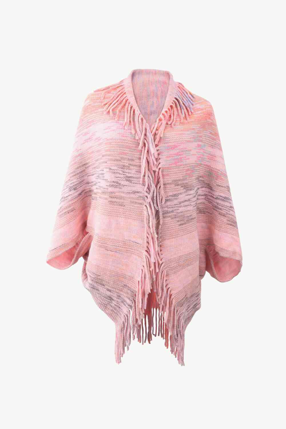 Multicolored Fringe Trim Poncho - TRENDMELO