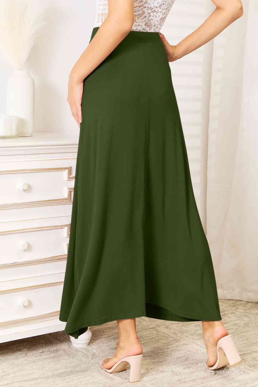 Double Take Full Size Soft Rayon Drawstring Waist Maxi Skirt Rayon - TRENDMELO