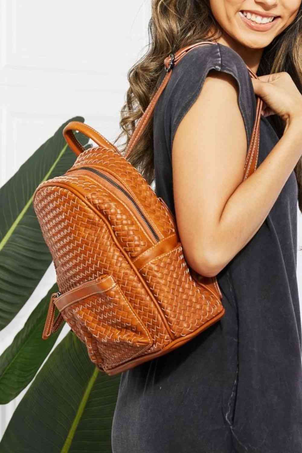 SHOMICO Certainly Chic Faux Leather Woven Backpack - TRENDMELO