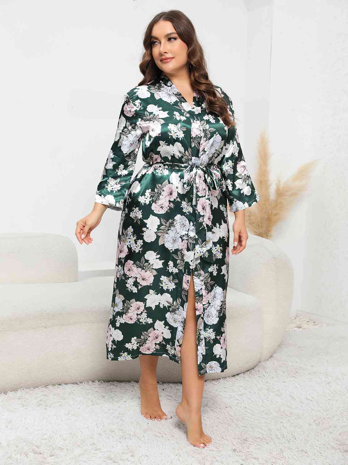 Plus Size Tie Waist Robe - TRENDMELO