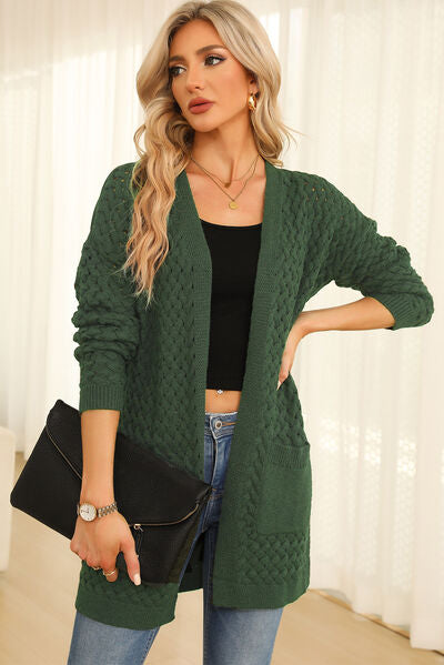 Open Front Dropped Shoulder Cardigan with Pockets - TRENDMELO