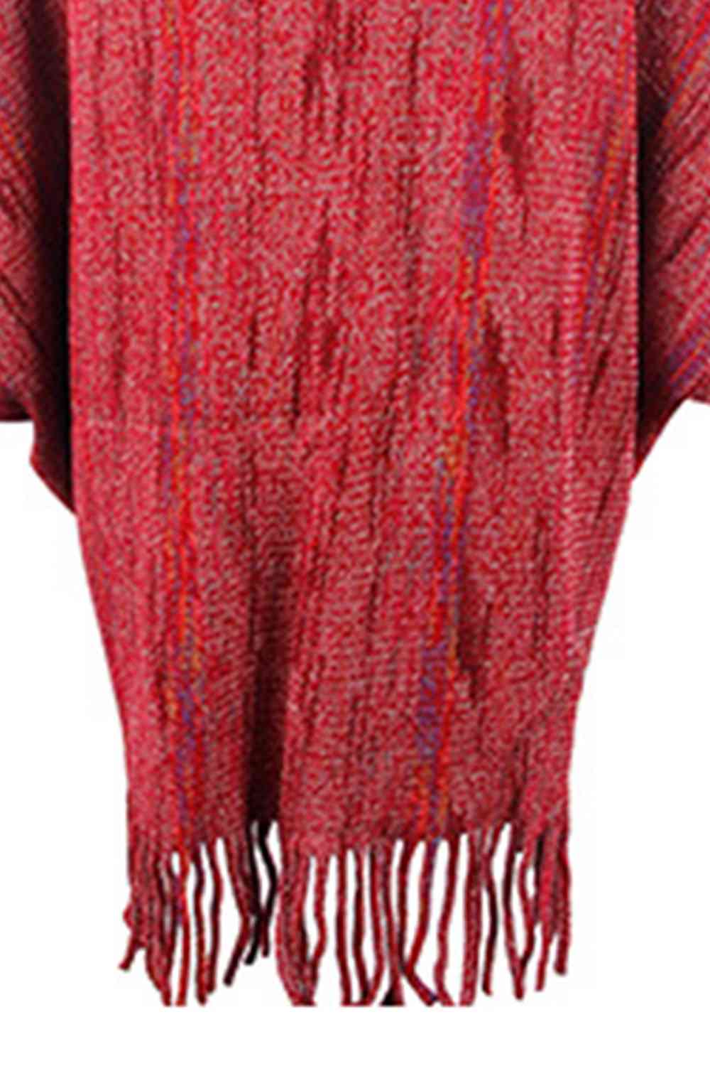 Fringe Detail Printed Poncho - TRENDMELO