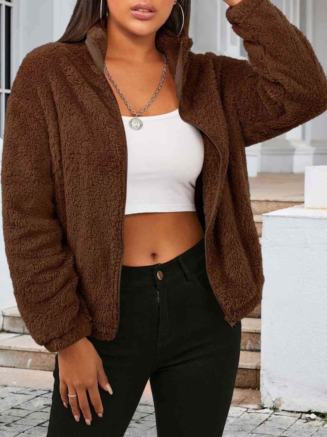 Zip Up Turtleneck Long Sleeve Jacket - TRENDMELO