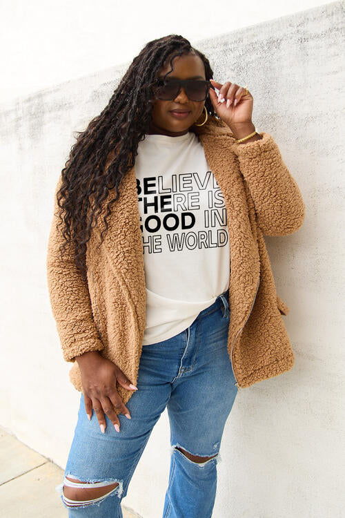 Simply Love Full Size BELIEVE THERE IS GOOD IN THE WORLD Short Sleeve T-Shirt - TRENDMELO