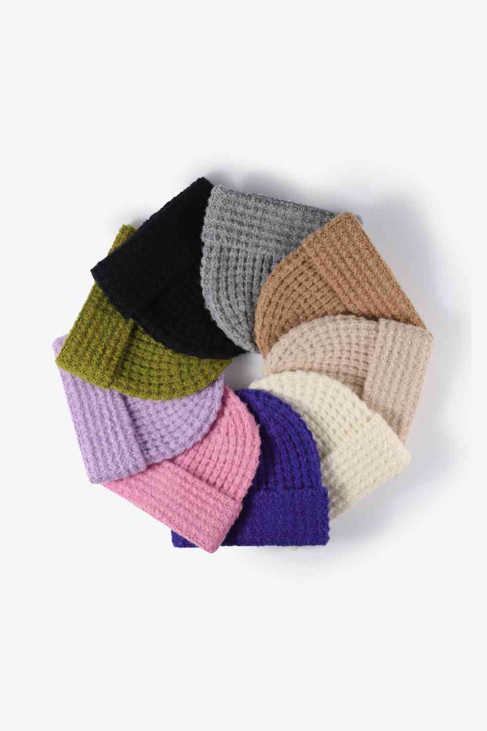 Waffle-Knit Cuff Beanie - TRENDMELO