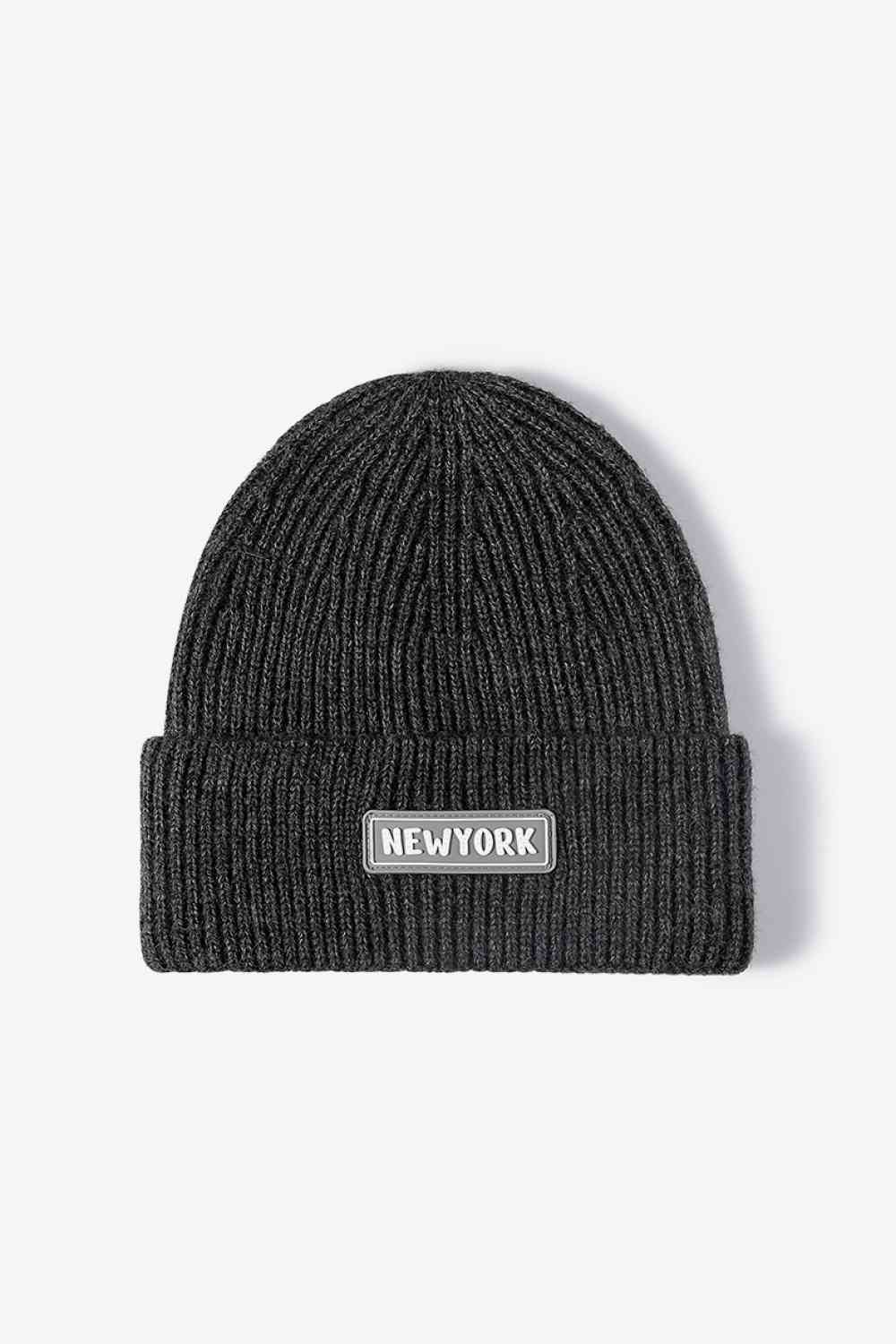 NEWYORK Patch Rib-Knit Cuffed Beanie - TRENDMELO