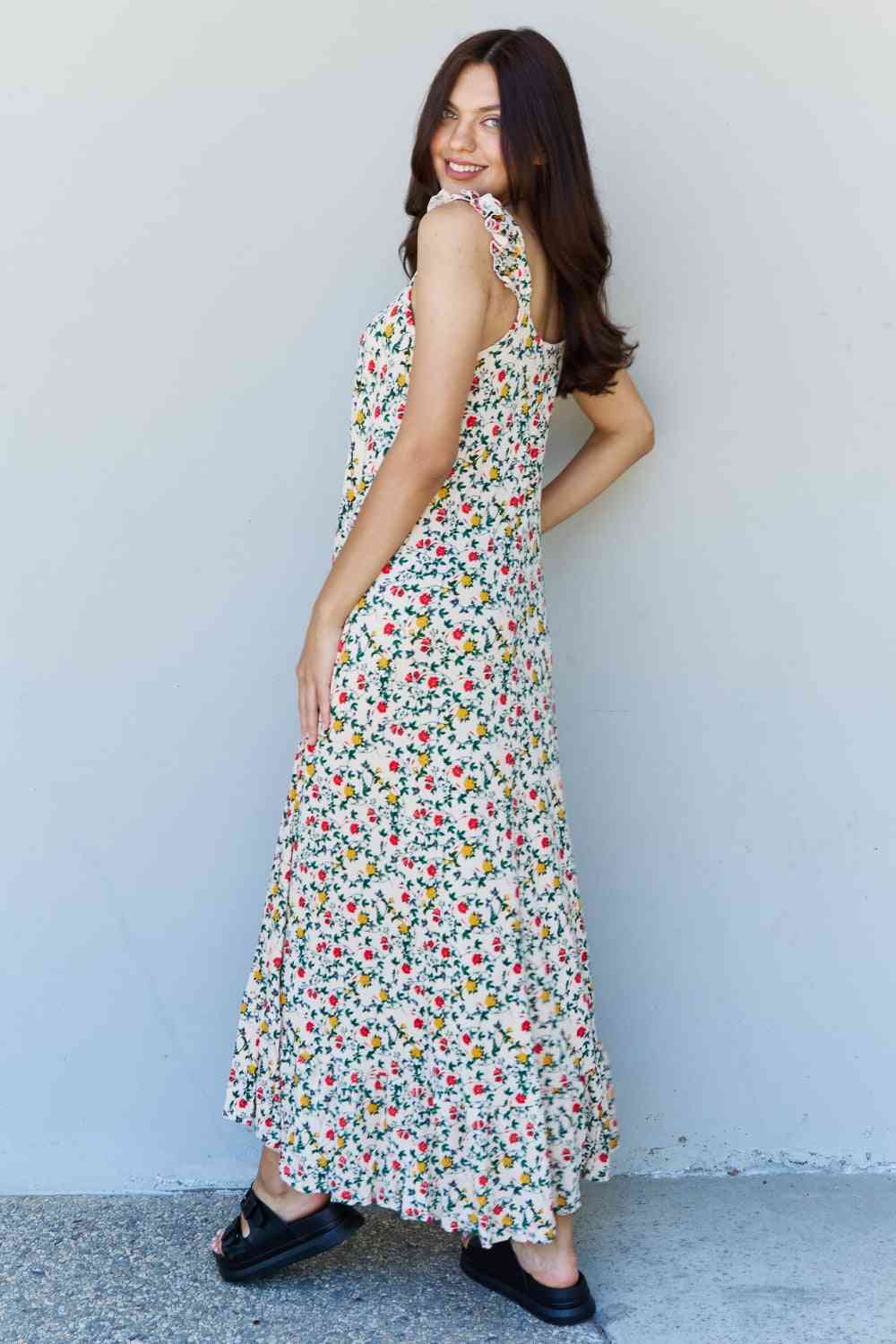 Doublju In The Garden Ruffle Floral Maxi Dress in Natural Rose - TRENDMELO