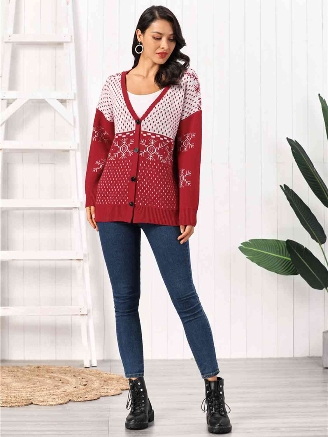 Snowflake Button Down Cardigan - TRENDMELO