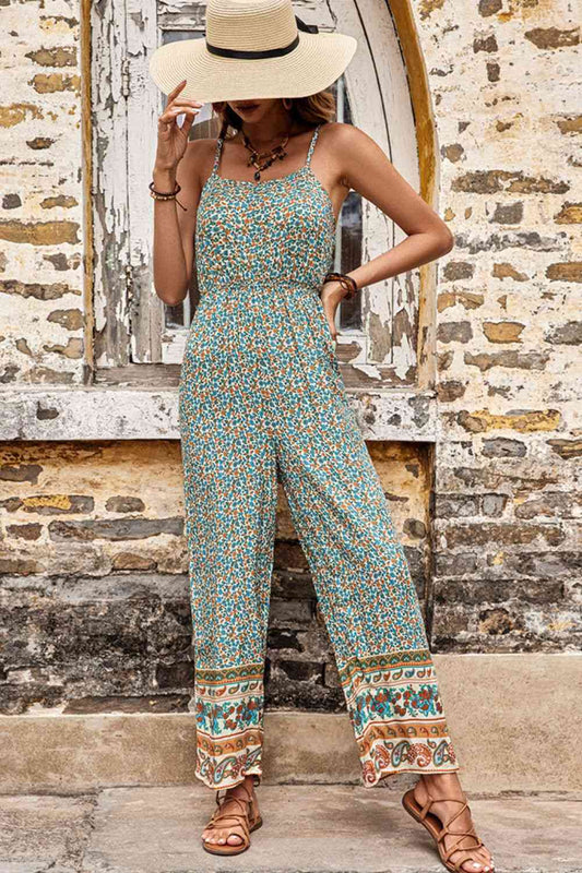 Bohemian Spaghetti Strap Low Back Jumpsuit - TRENDMELO