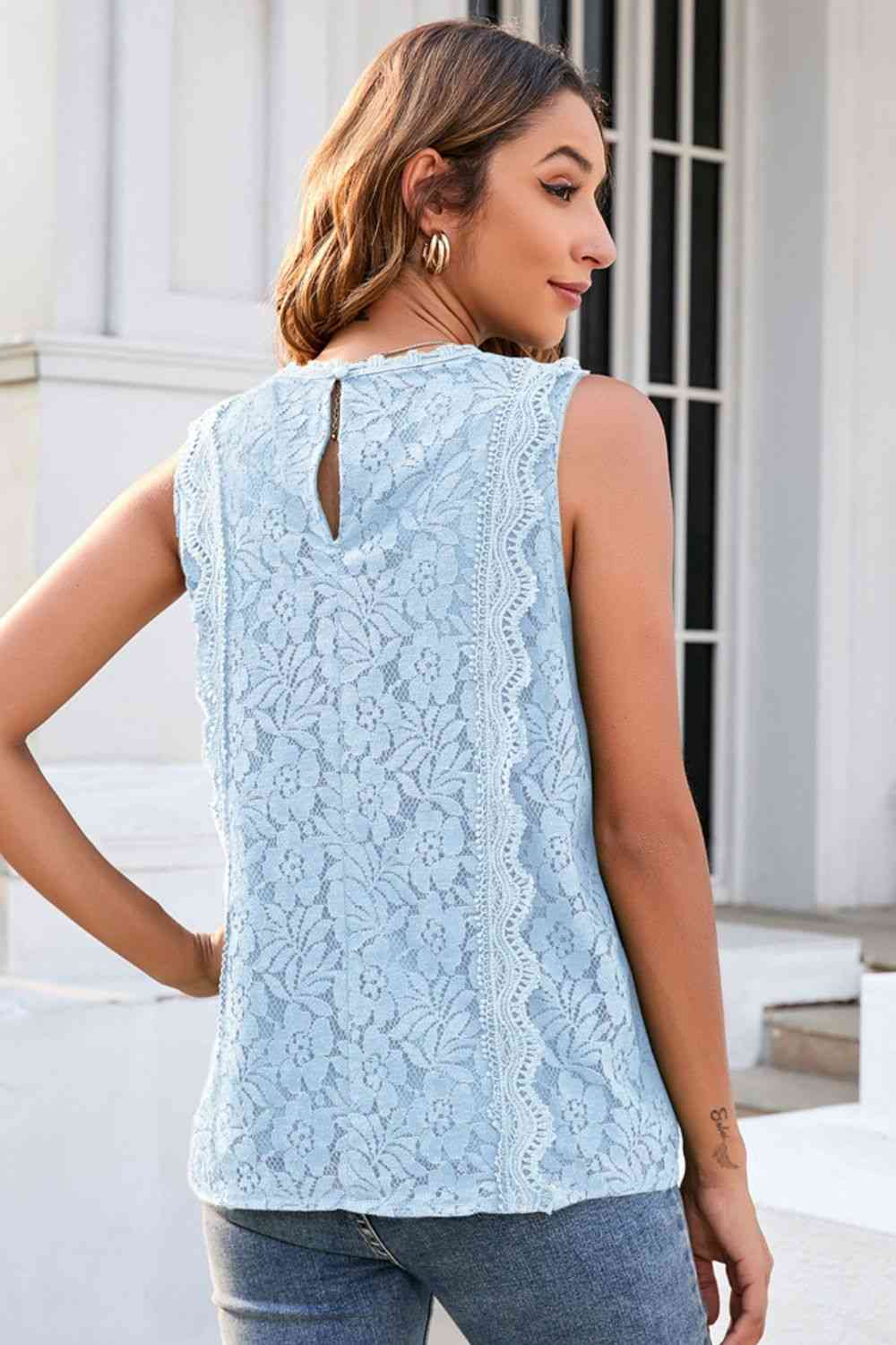 Lace V-Neck Tank - TRENDMELO