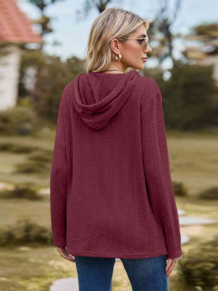 Cable-Knit Hooded Blouse - TRENDMELO