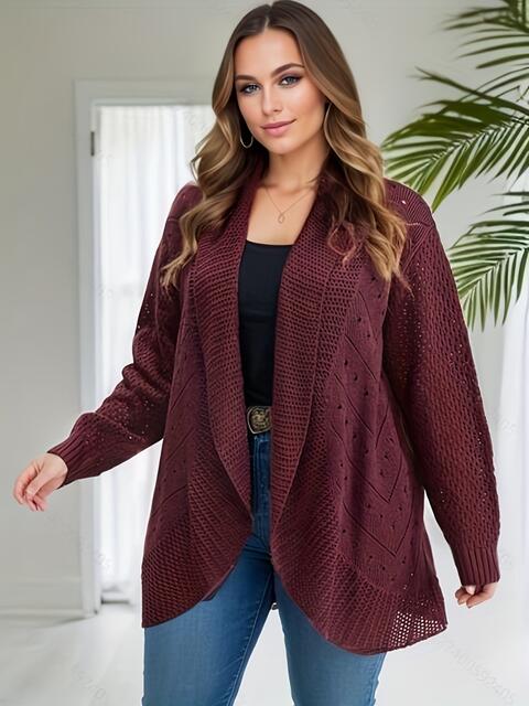 Plus Size Open Front Openwork Cardigan - TRENDMELO