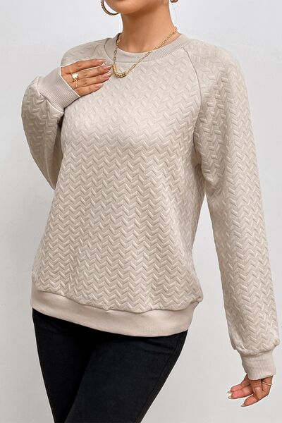 Texture Round Neck Long Sleeve Sweatshirt - TRENDMELO