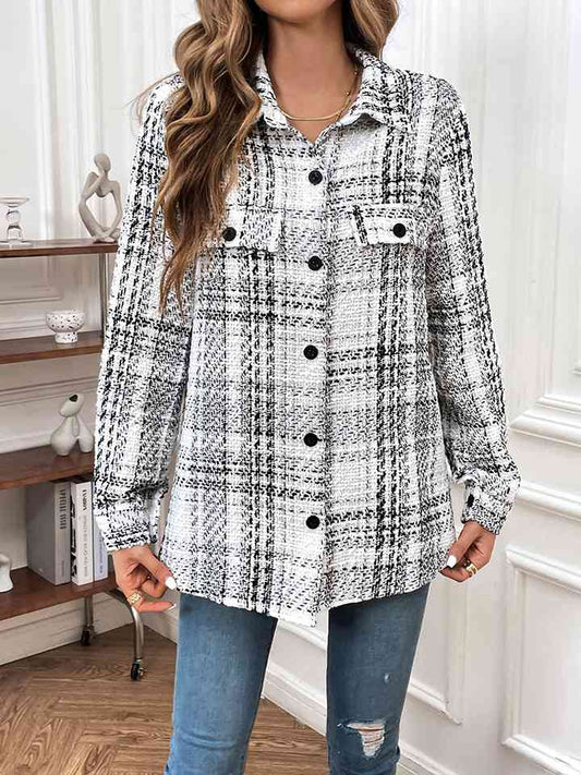 Plaid Button Down Jacket - TRENDMELO