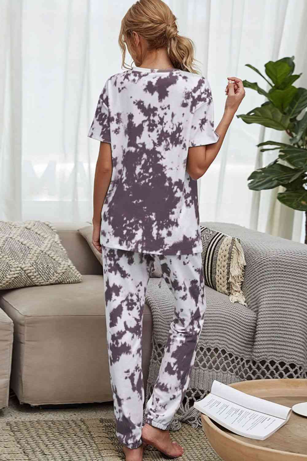 Tie-Dye Tee and Drawstring Waist Joggers Lounge Set - TRENDMELO