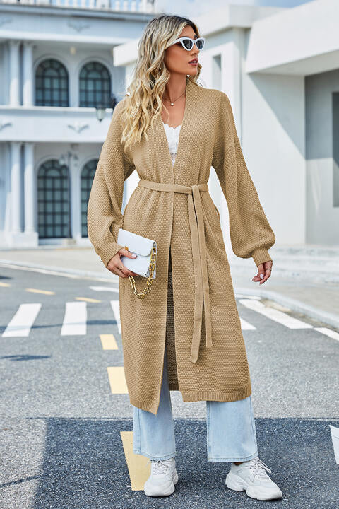 Tie Waist Longline Cardigan - TRENDMELO