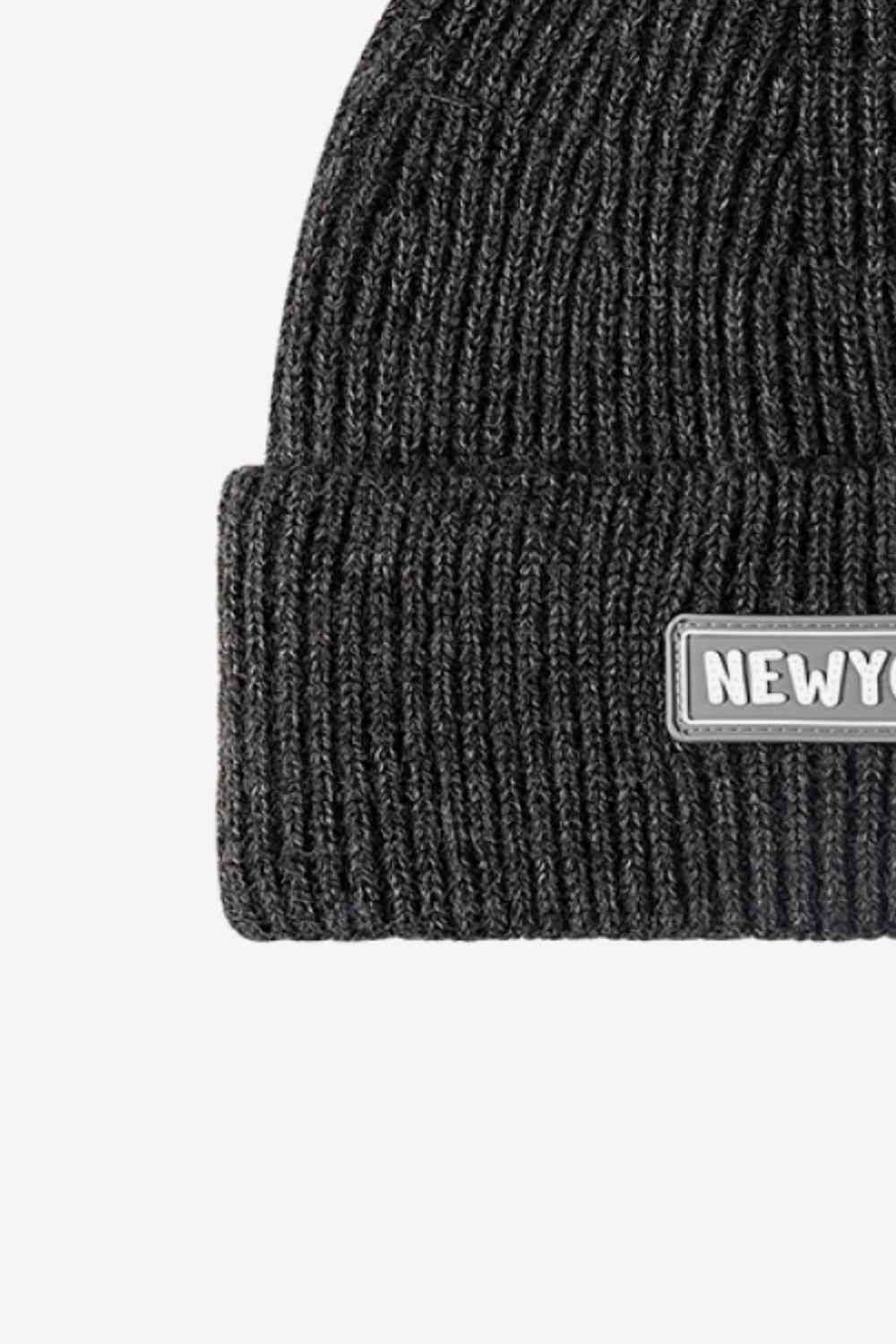 NEWYORK Patch Rib-Knit Cuffed Beanie - TRENDMELO