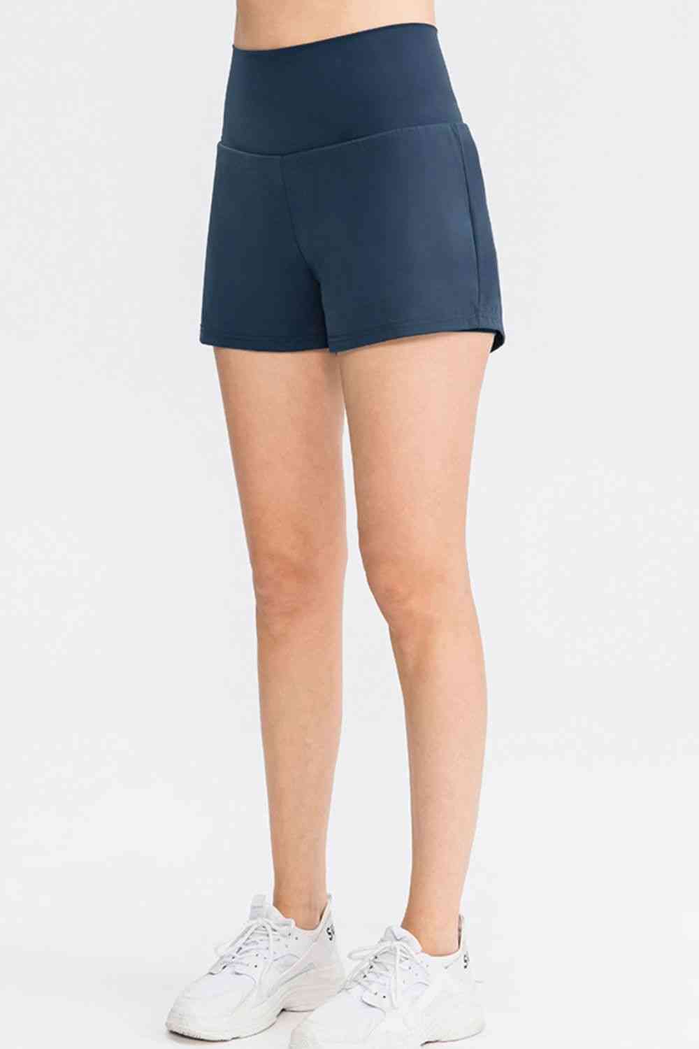 Wide Waistband Sports Shorts with Pockets - TRENDMELO