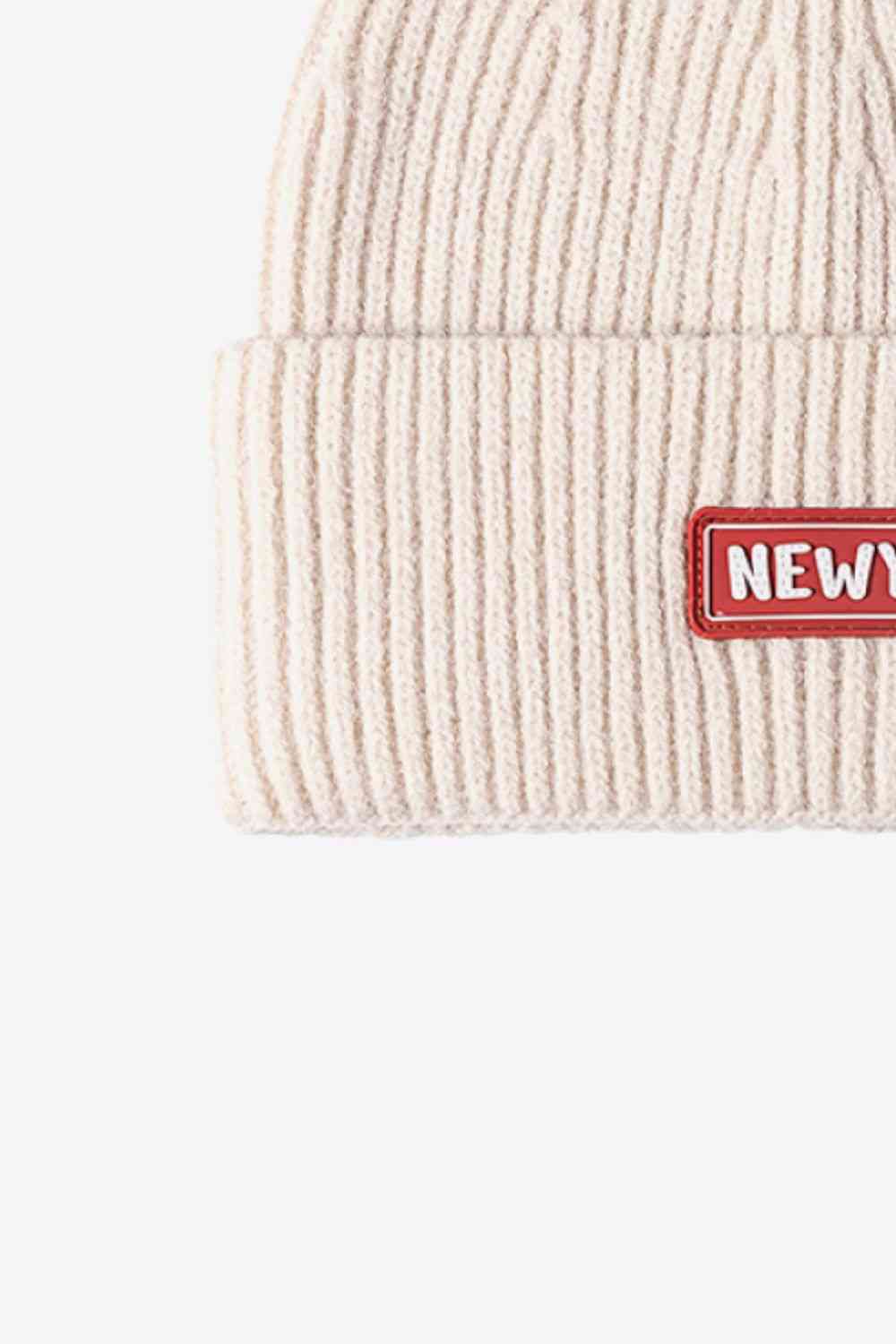 NEWYORK Patch Rib-Knit Cuffed Beanie - TRENDMELO