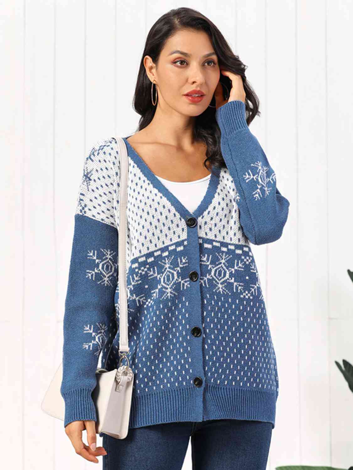 Snowflake Button Down Cardigan - TRENDMELO