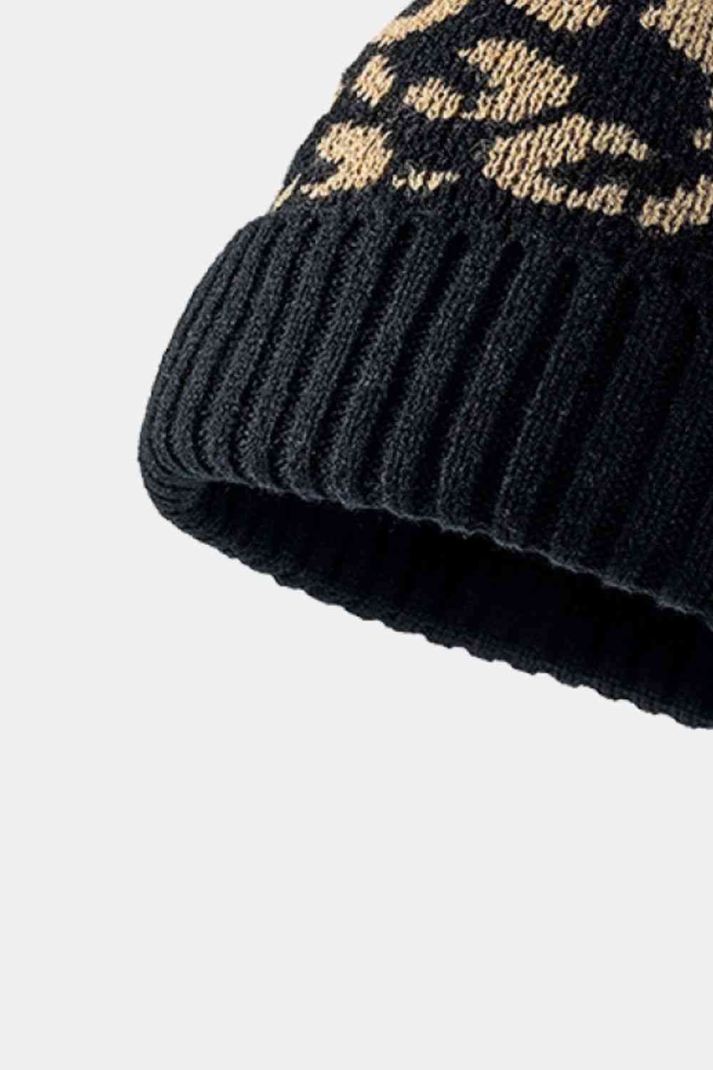 Leopard Pom-Pom Cuffed Beanie - TRENDMELO