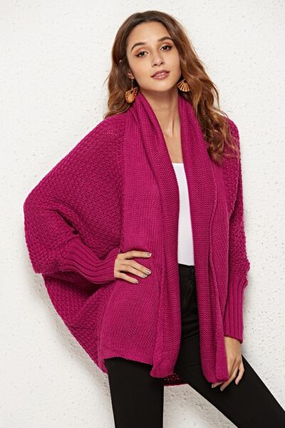 Open Front Batwing Sleeve Cardigan - TRENDMELO