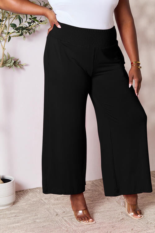 Double Take Full Size Smocked Wide Waistband Wide Leg Pants - TRENDMELO