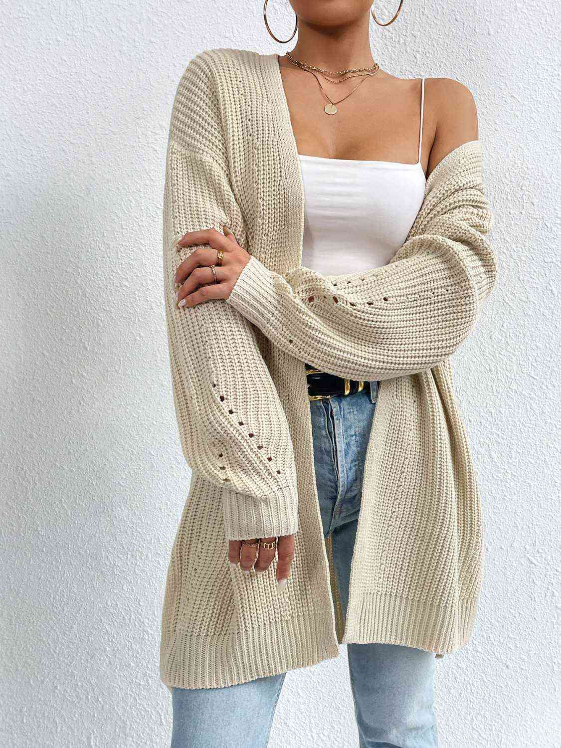 Open Front Dropped Shoulder Slit Cardigan - TRENDMELO