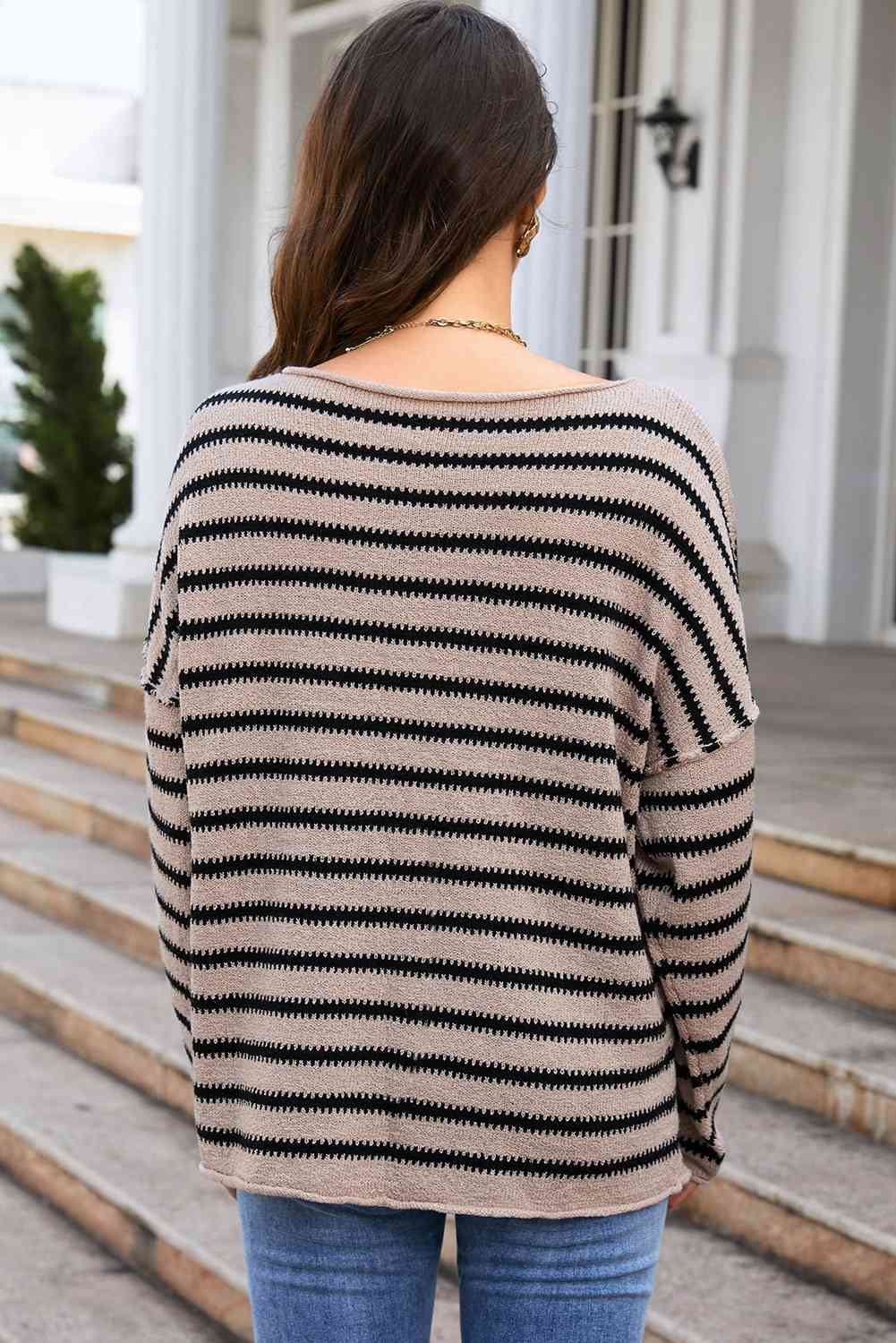 Round Neck Dropped Shoulder Knit Top - TRENDMELO