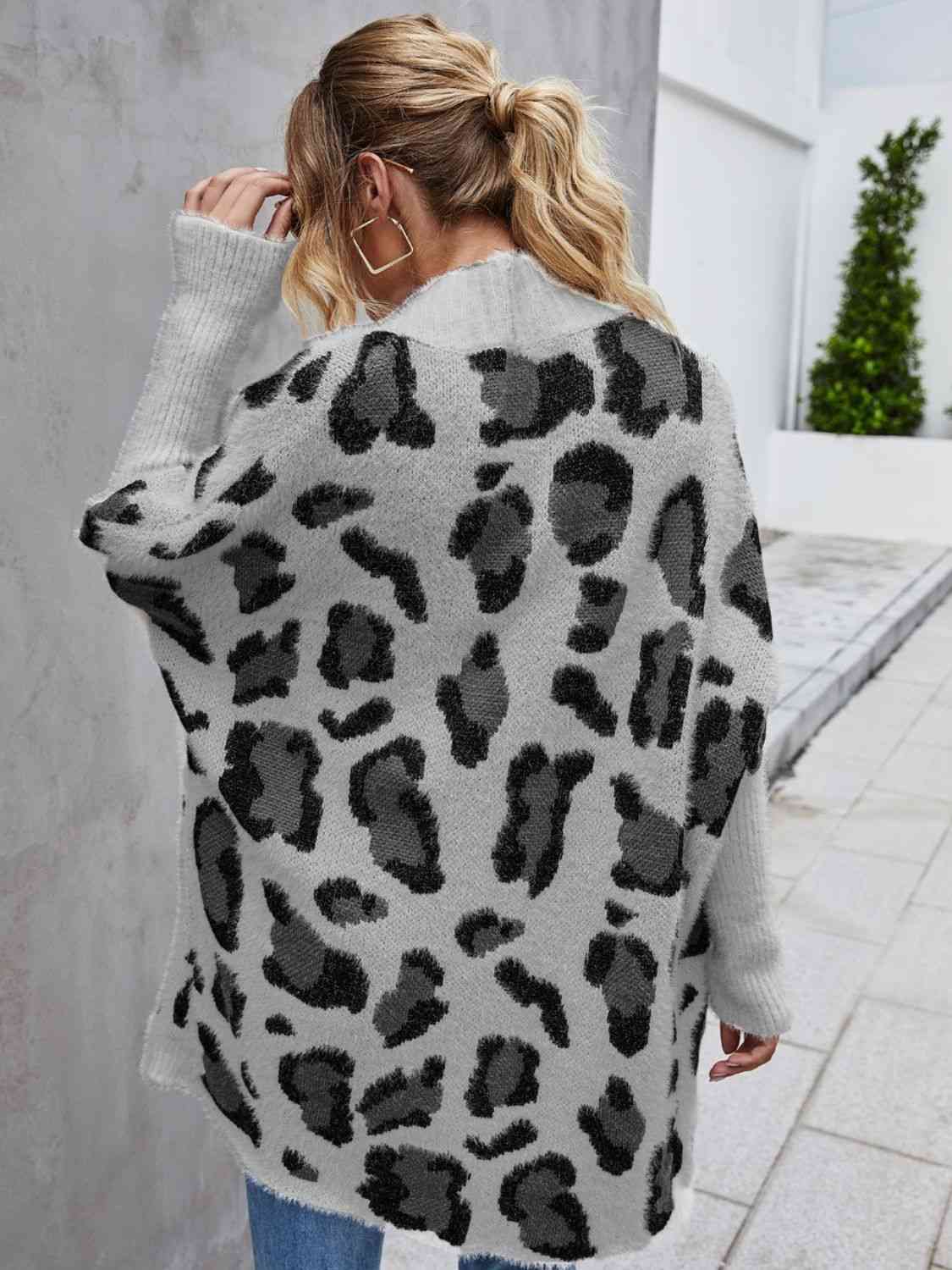 Leopard Pattern Fuzzy Cardigan - TRENDMELO