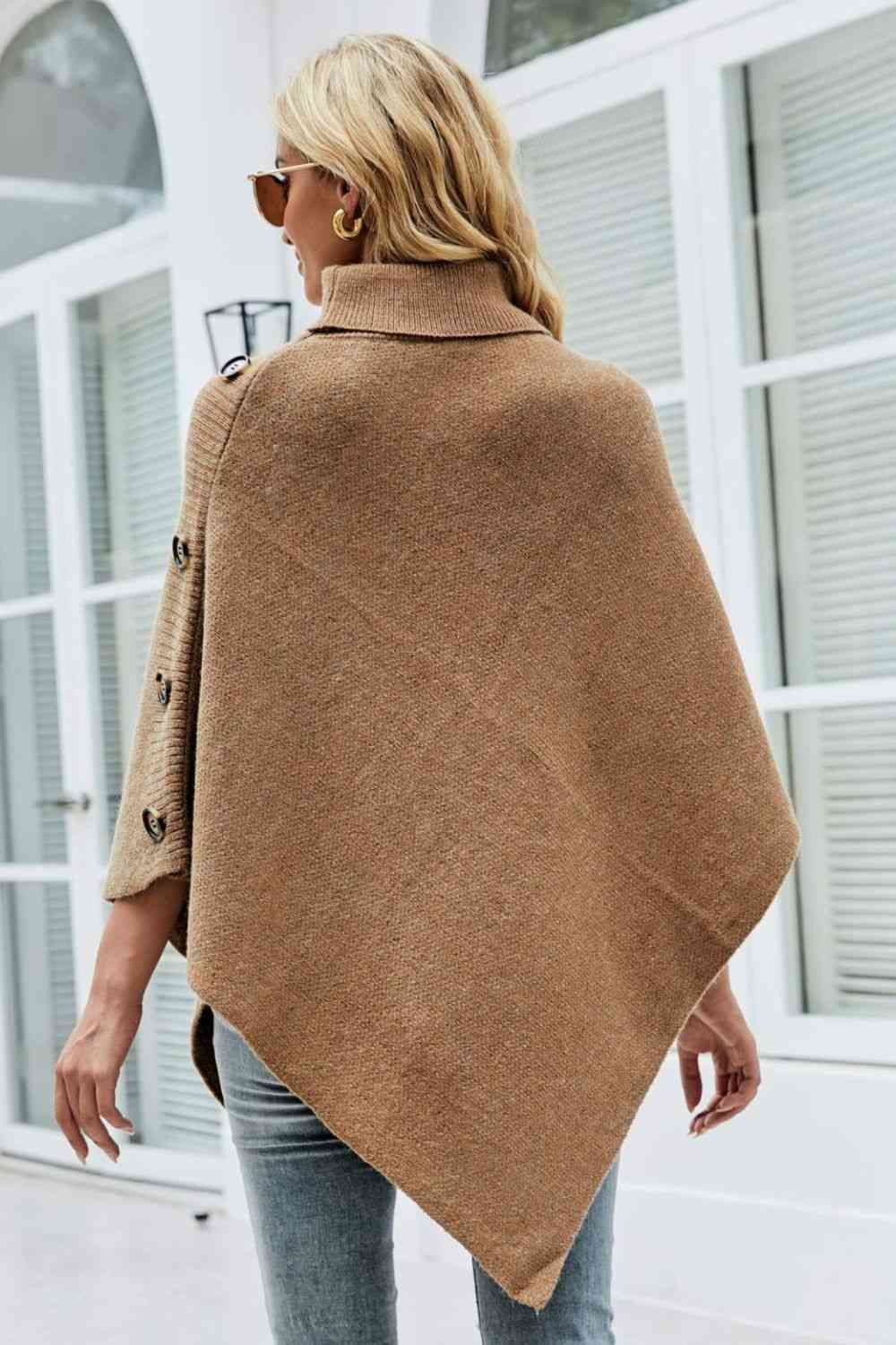 Turtleneck Buttoned Poncho - TRENDMELO