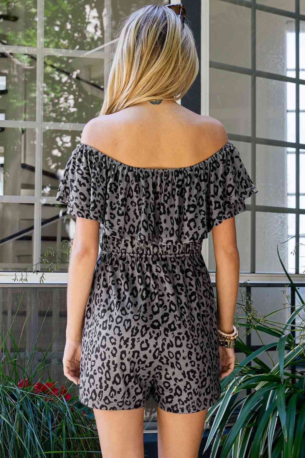 Leopard Off-Shoulder Romper with Pockets - TRENDMELO