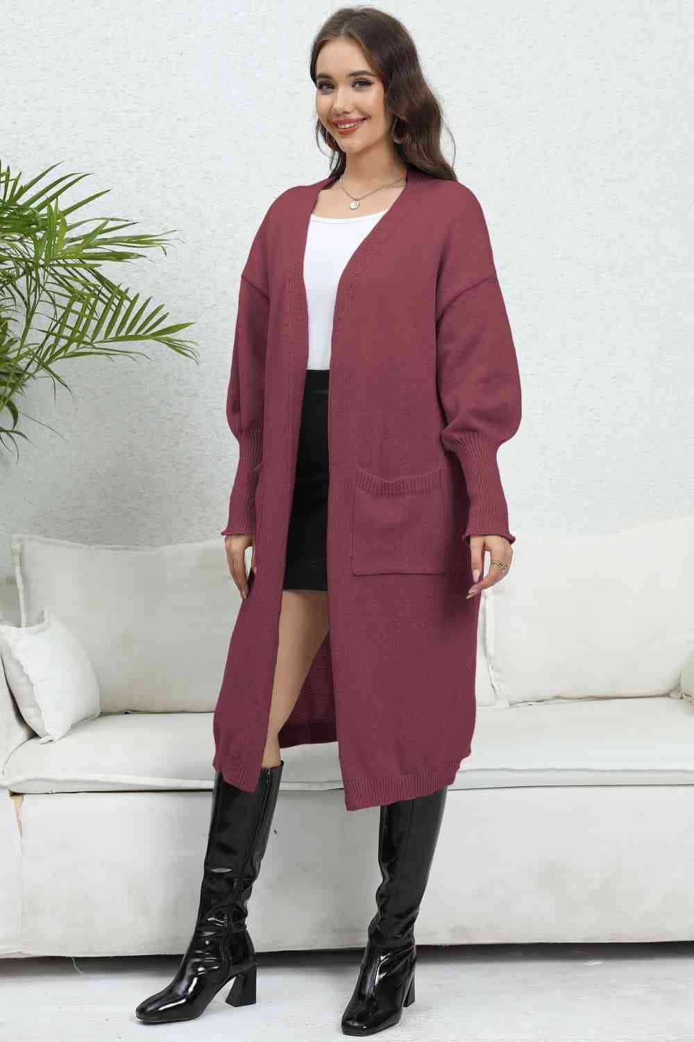 Open Front Dropped Shoulder Cardigan - TRENDMELO