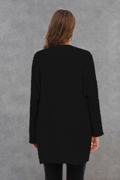 Pocketed Open Front Long Sleeve Cardigan - TRENDMELO