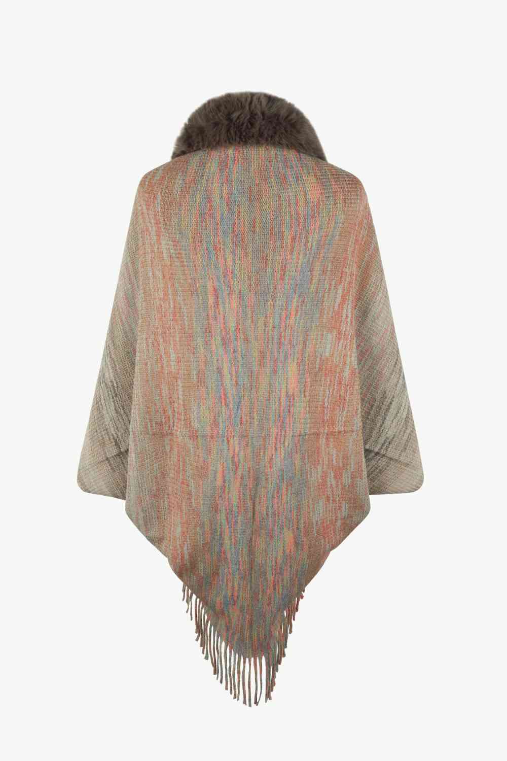 Open Front Fringe Hem Poncho - TRENDMELO