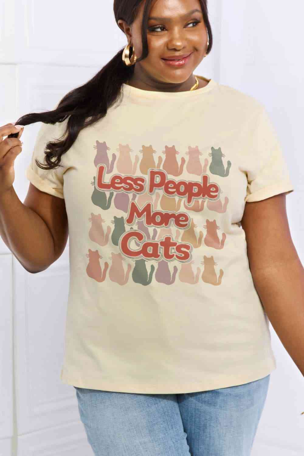 Simply Love Full Size LESS PEOPLE MORE CATS Graphic Cotton Tee - TRENDMELO