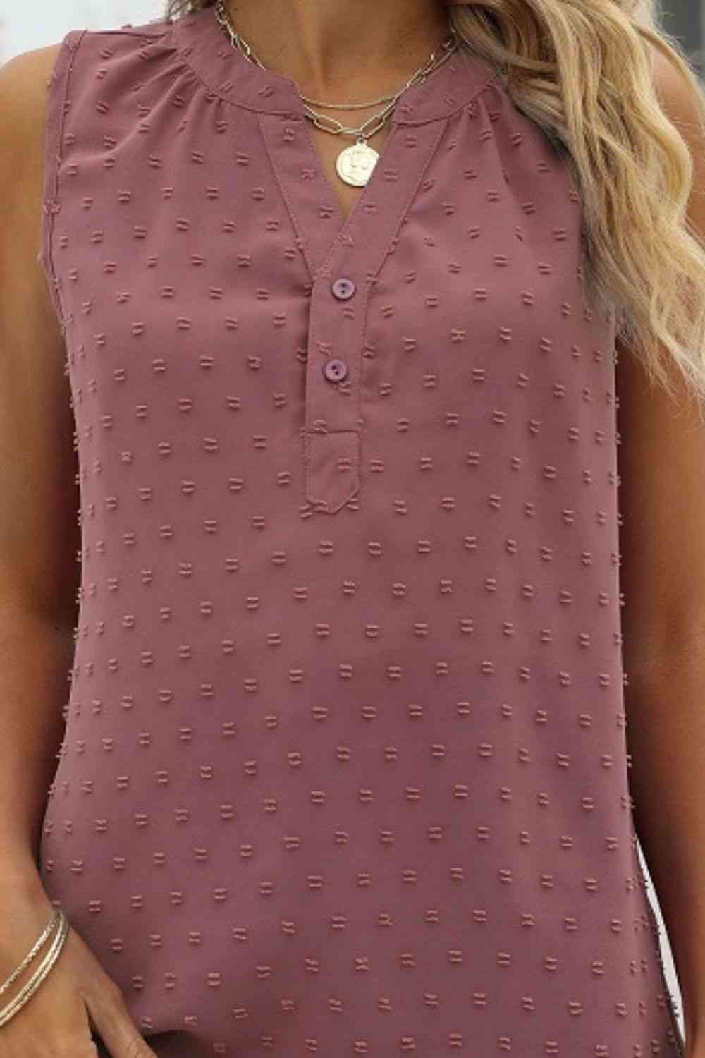 Swiss Dot Notched Neck Tank - TRENDMELO