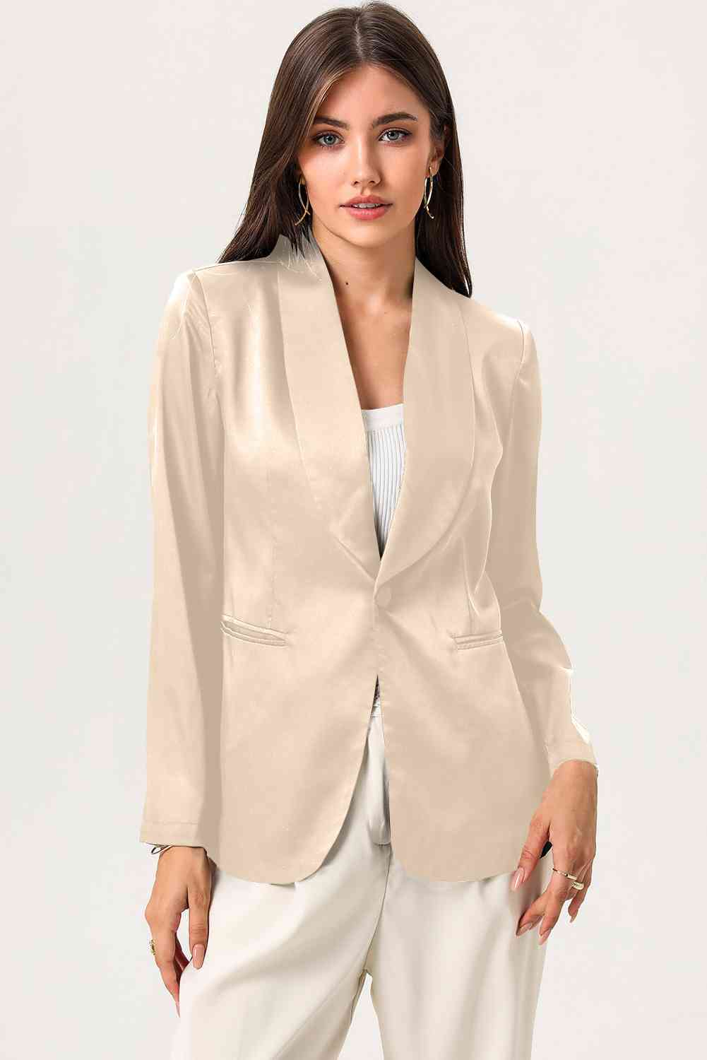 Long Sleeve Shawl Collar Blazer - TRENDMELO