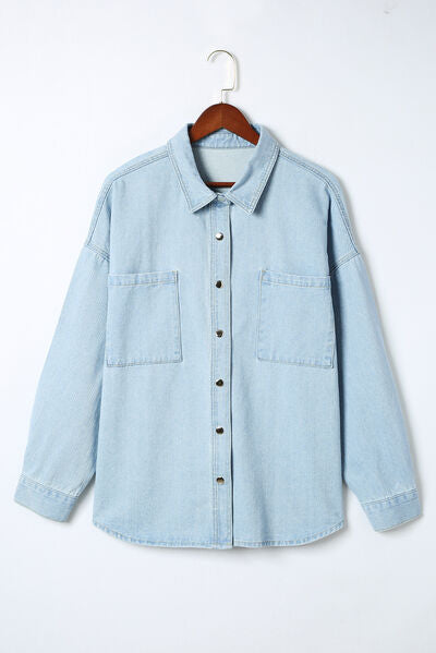 Plus Size Snap Down Pocketed Denim Jacket - TRENDMELO