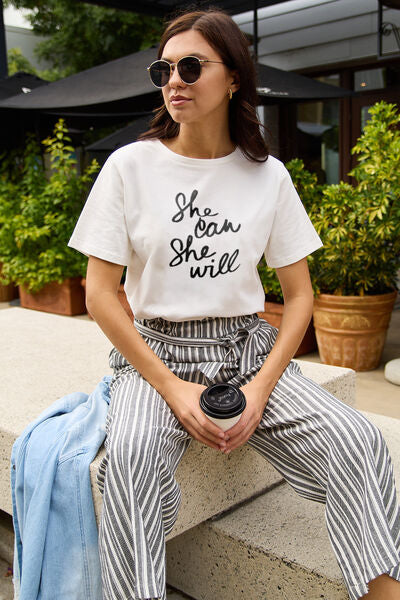 Simply Love Full Size SHE CAN SHE WILL Short Sleeve T-Shirt - TRENDMELO